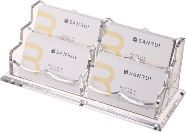 SANRUI Clear Horizontal Business Card Holder Stand - Acrylic Desktop Display Organizer for 240 Cards, 2 Tier 4 Pocket