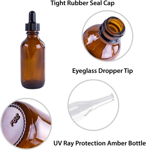 Super Z Outlet 2oz Amber Glass Bottles with Glass Eye Dropper for Essential Oils, Chemistry Lab