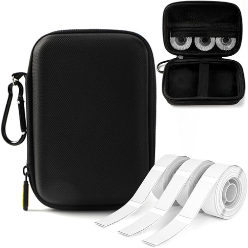 Phomemo D30 D35 Label Marker with Black Case, 3 Rolls of White Label Tapes, Waterproof Storage Bag, 160 Tapes/Roll