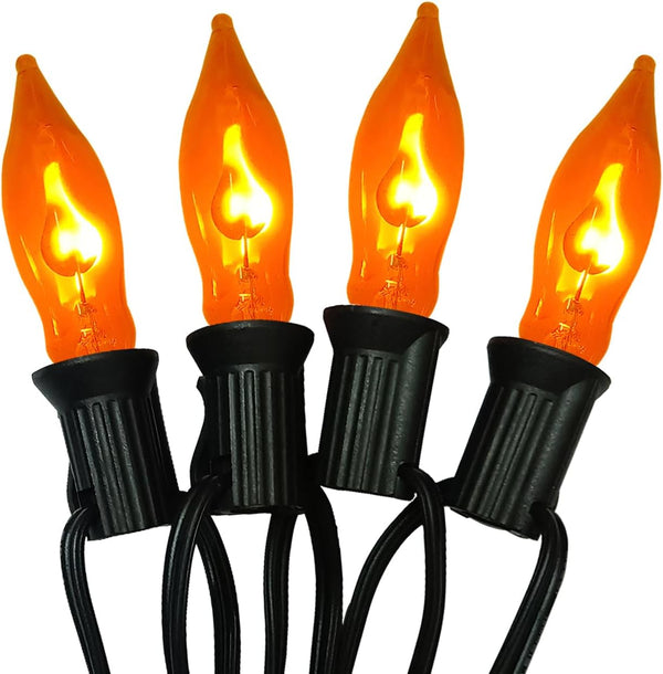 Christmas Flicker Flame Lights, 10Ft C7 Vintage Flickering Orange String Lights for Halloween Decor