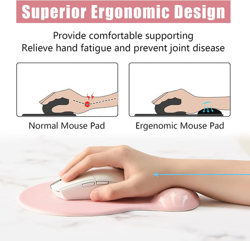 Hsurbtra Ergonomic Mouse Pad with Wrist Rest Support, Gel Mouse Pads with Non-Slip PU Base, Pain Relief Memory Foam