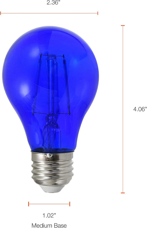 SYLVANIA A19 Blue Glass Filament LED Light Bulb, 4.5W Efficient, 40W Equivalent, Dimmable, E26 Medium Base - 1 Pack