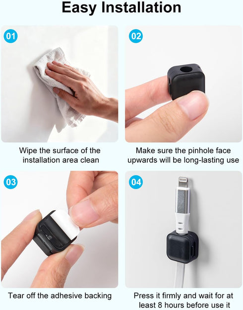 Art3d 8 Pack Magnetic Cable Clips, Black Cable Management Accessories, Cord Smooth Adjustable & Adhesive Backing Cord