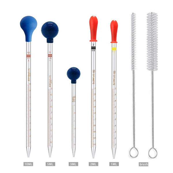 5PCS Thick Glass Graduated Dropper Pipettes, Fluid and Liquid Pipettors, 1ml 2ml 5ml with Caps and Washing Brushes