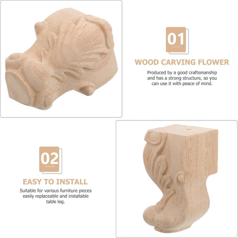 4pcs 10x5.5cm, HOMSFOU Solid Wood Furniture Legs for Cabinet Sofa Table, Carved Wood Feet Replacement Legs for Tv