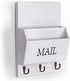 DLQuarts Mail Organizer with Key Holder, Wall Mounted Wooden Mail Sorter with 3 Hooks, White