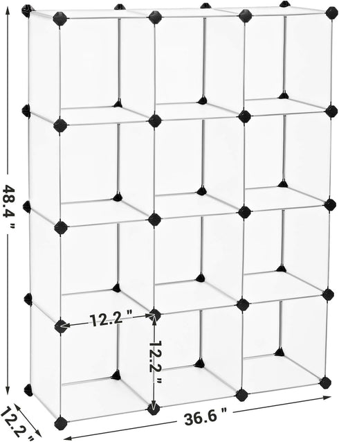 SONGMICS Cube Storage Organizer - Set of 12 Plastic Cubes for Room Organization (12.2 x 36.6 x 48.4 Inches, White)