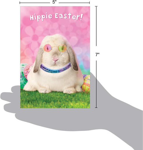 NobleWorks Funny Easter Card with Envelope - Humor Notecard for Easter (1 Card) - Hippie Rabbit