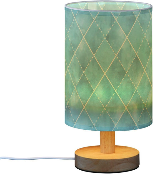 senya Table Lamp for Bedroom Living Room, Geometric Teal Turquoise Plaid Bedside Lamps with USB Charging Ports