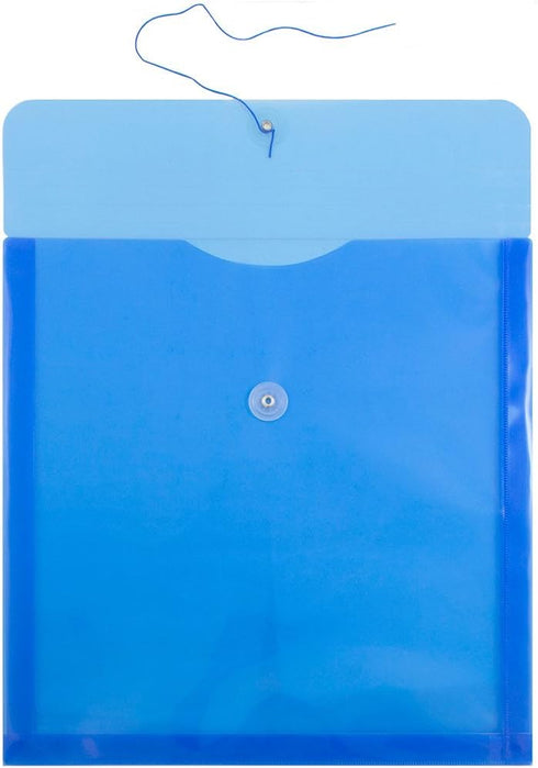 JAM PAPER Plastic Envelopes with Button & String Tie Closure - Large Square - 13 x 13 - Blue - 12/Pack