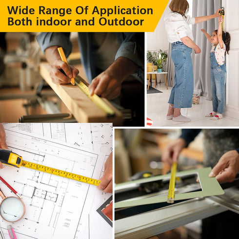 Tape Measure 16 Ft Steel Retractable Self-Locking Measuring Tape with Fractions, Easy Read Metric Measuring Tape