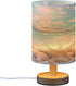 Starfish Summer Beach Bedside Table Lamp for Bedroom Nightstand, Small Eye Care LED Desk Reading Lamp USB Port Wood Base Round Flaxen Fabric Shade for for Kids Room Living Room Office Desk by YEGAME