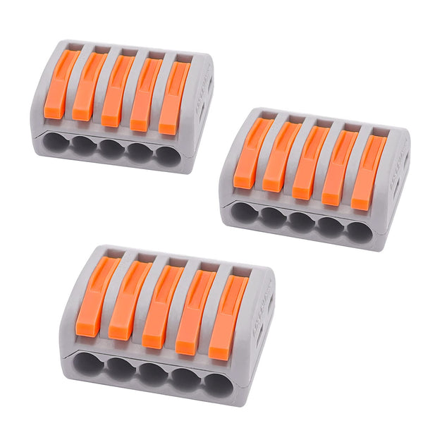 smseace 25 Pcs 5 Port Lever Nut Conductor Compact Wire Connectors for Multiple Types of Wires PCT-215