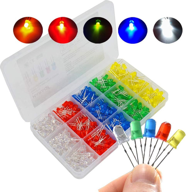 500 Pcs 5mm LED Light Emitting Diode Assortment Kit for DIY PCB Circuit, Low Voltage Diffused Diode