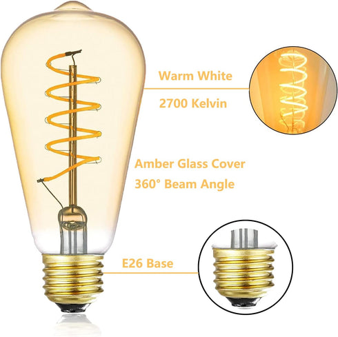 12V LED Edison Bulbs, 40W Equivalent, Low Voltage 4W Vintage Style, E26 Medium Base, Warm White 2700K, 3 Pack