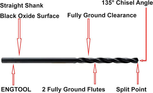 MAXTOOL 1/4"x6" 2pcs Identical Aircraft Extension Drills HSS M2 Extra Long Deep Twist Drill Bits