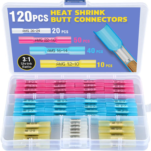 haisstronica 120PCS Waterproof Heat Shrink Butt Wire Connectors for Marine Automotive Boat Truck Wire Joints