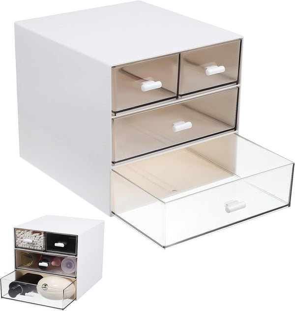 Ciieeo Desk Organizer with 4 Drawers - Clear Plastic Storage Box for Office Supplies, Pens, Markers, Cosmetics