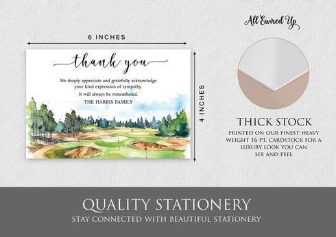 All Ewired Up Golf Course Funeral Thank You Cards, Bereavement Thank You Sympathy Personalized, Memorial