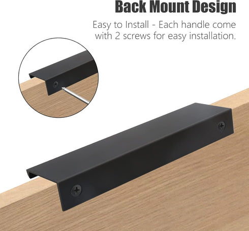 2PCS Back Mount Finger Edge Pull 80mm/3.15" Aluminum Hidden Handle Concealed Tab Pulls for Home Kitchen Living Room
