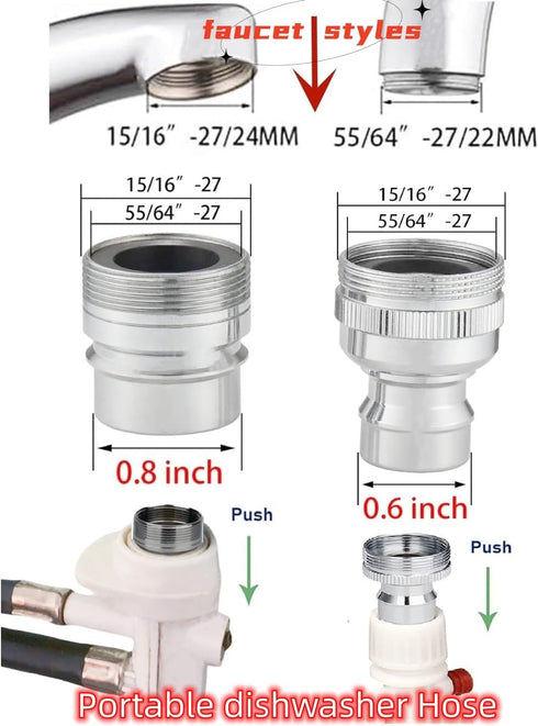 Dishwasher Faucet Adapter (Chrome-brass) for Danby, SPT, Homelabs, Costway, Panda Portable Dishwasher to Sink