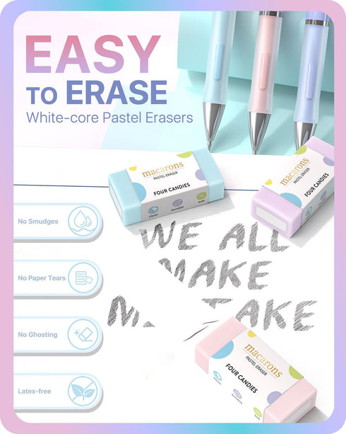 Four Candies Pastel Mechanical Pencil Set - 6PCS 0.5 mm & 0.7mm Pencils with 360PCS HB #2 Lead Refills for Students
