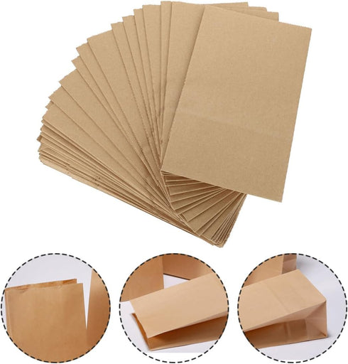 18x11x32cm 100pcs Set Brown Paper Bread Bags Kraft Snack and Sandwich Bags Oil-resistant Paper Grocery Storage