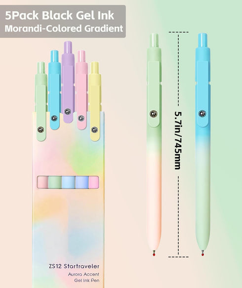 Gel Pens, 5 Pcs Retractable Gel Ink Pens, 0.7mm Fine Point Smooth Writing Pens,High-End Series for Journaling Note Taking, School Office Supplies for Women Men Student(Gradient Morandi) by ACEES