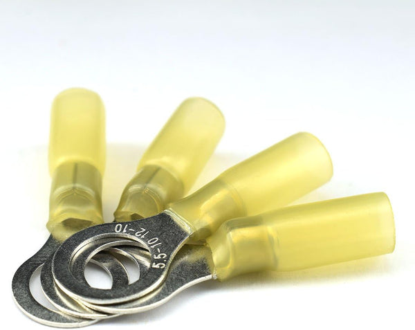 DZSE Elec 10pcs M10 24A Heat Shrink Ring Wire Connector, Nylon Fully Insulated Waterproof Butt Marine Automotive