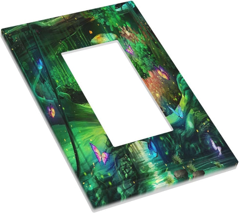Decorative 1 Gang Single Decora GFCI Device Light Switch Cover - Forest Spring Enchanted Fairy Wonderland Green.