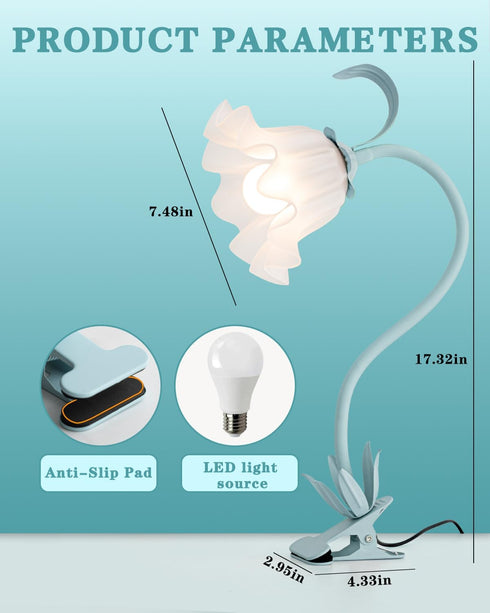 3 WERFOP Flower Lamp Clip on Light, Color Modes Eye-Caring Desk Lamp with Clamp, Dorm Room Essentials, Flexible Neck