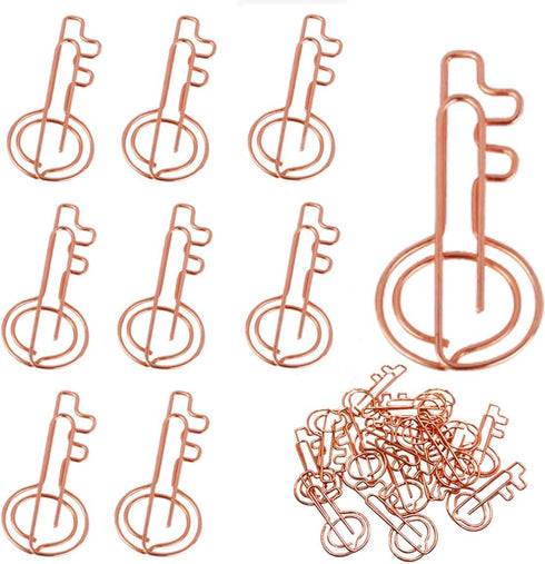 Gold Key Shaped Wire Paper Clips, 40 Pieces, Bookmark Clips for Office School Home Use, Rose Gold