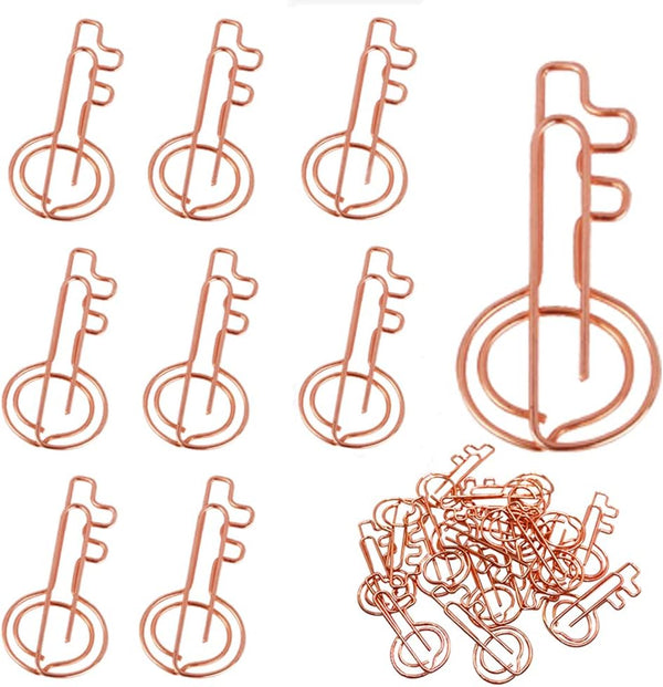 Gold Key Shaped Wire Paper Clips, 40 Pieces, Bookmark Clips for Office School Home Use, Rose Gold