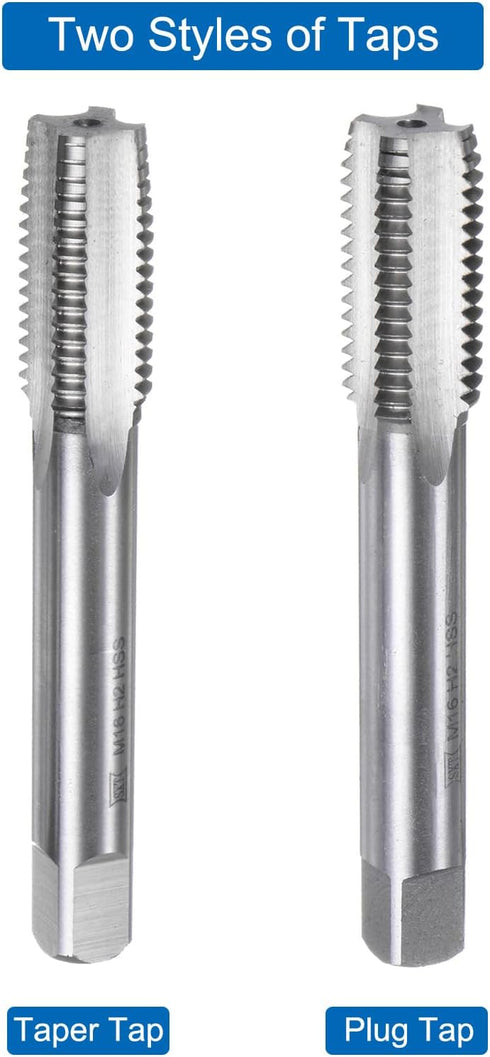 uxcell 2pcs Metric Hand Tap Set, M16 x 2 Taper/Plug Thread Screw Taps, High Speed Steel Tapping Tool Kit