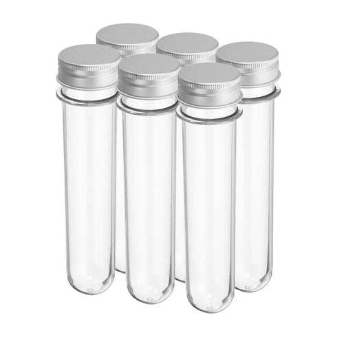 PATIKIL 100ml Plastic Test Tubes with Screw Caps, 6Pcs 160x33mm Tubes for Candy Bead Storage, Bath Salt Lab Use, Silver