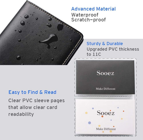 Sooez Leather Professional Business Card Book Holder - 240 Capacity Credit Card Organizer for Men and Women, Black