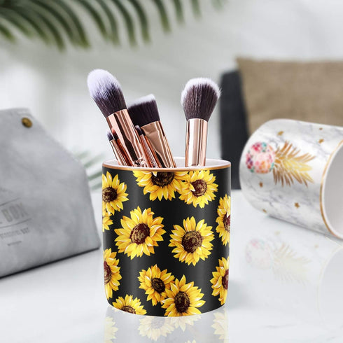 WAVEYU Cute Floral Pattern Pen Holder, Durable Ceramic Pencil Cup for Desk, Makeup Brush Organizer for Girls Women,