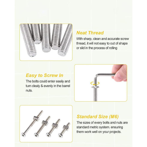 LOTOKEMU M6x40/50/60/70/80 mm (50set) Crib Screw Kit Furniture Bolts Barrel Nuts Assortment for Bunk Beds, Cribs, Baby