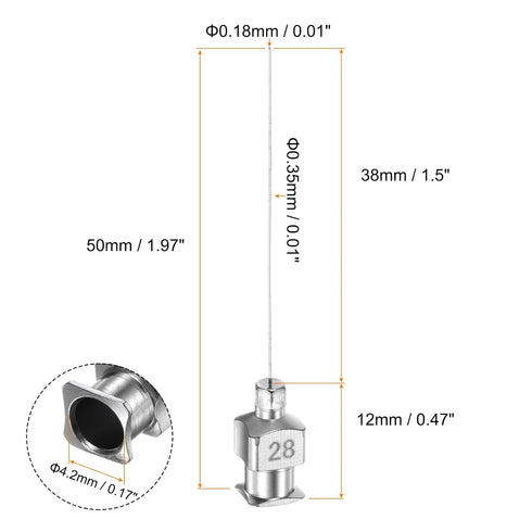 10pcs 28Gauge Stainless Steel Dispensing Needles, 1 1/2" All Metal Glue Needle Tube Blunt Tips Luer Lock for Thick Liquids, Ink, Glue, Lab Use