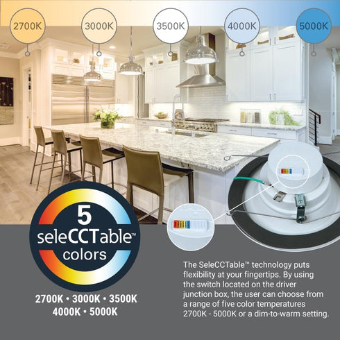5/6 2700K 3000K 3500K 4000K 5000K Dimmable 600 RL56069FSD2W1EWH HALO RL in LED Recessed Light Trim Selectable Color
