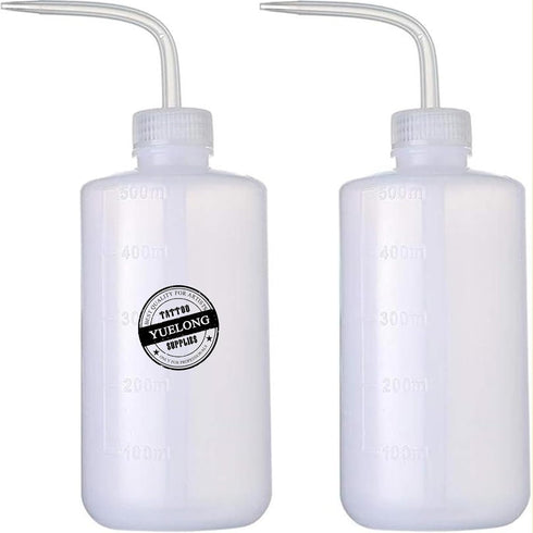 Yuelong Plastic Squeeze Bottle, 2Pcs 500ml Safety Wash Bottle with Scale Labels for Medical Tattoo Supplies