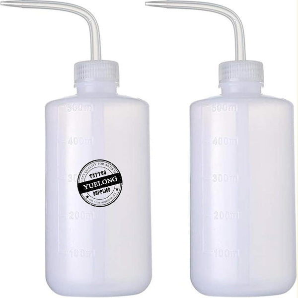 Yuelong Plastic Squeeze Bottle, 2Pcs 500ml Safety Wash Bottle with Scale Labels for Medical Tattoo Supplies
