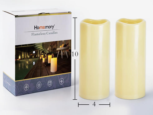 4" 10" Set 2 Homemory x Large Waterproof Outdoor Flameless Candles, Battery Operated LED Pillar Candles with Remote