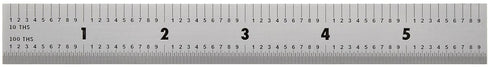 Mitutoyo 182-103, Steel Rule, 6" (5R), (1/32, 1/64", 1/10", 1/100"), 3/64" Thick X 3/4" Wide, Satin Chrome Finish Tempered Stainless Steel