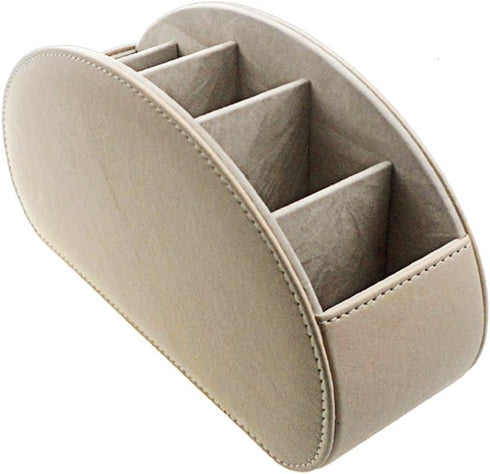 Remote Control Holder Organizer, Beige Leather Storage with 5 Spacious Compartments for Table Desk