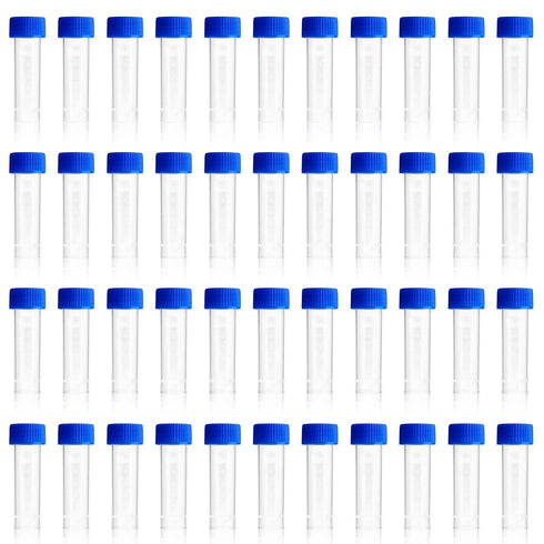 5ml Plastic Test Tubes with Screw Caps - Small Vial Storage Container for Lab, 50pcs