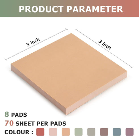 Sticky Notes 3x3 Self-Stick Pads with 8 Morandi Colors, Easy to Post for Office, School, Home, 8 Pads/Pack