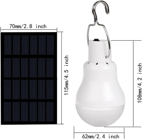 Solar Powered Lamp with Remote Control, Portable LED Bulb Lights, Solar Energy Panel, 350LM, Pack of 2