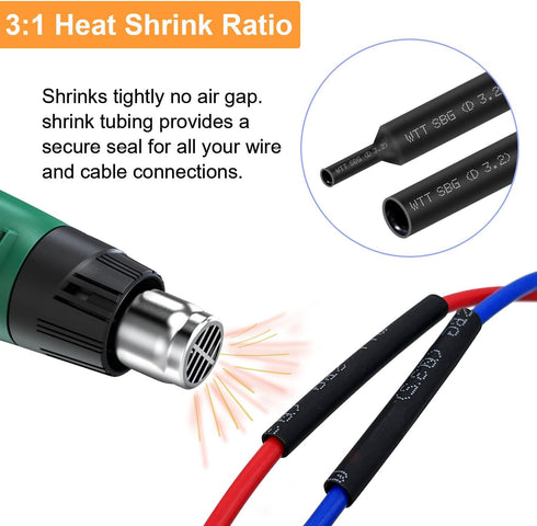 355pcs Heat Shrink Tubing Kit with 1000W Heat Gun - 3:1 Shrink Electrical Waterproof Industrial Tubing Terminals