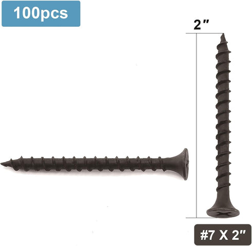 #7 x 2" Wood Screw - 100PCS Black Phosphate Coated Stainless Flat Truss Head Fast Self Tapping Screws